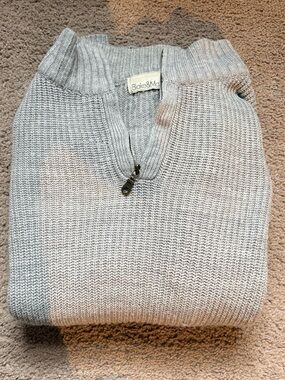 Light Gray Zip-Neck Sweater for Men